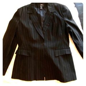 Black pinstriped skirt suit